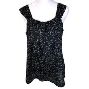 Mossimo Women's Size 8 Wide Strap Tank Black Green Ascot Neck Ruffle